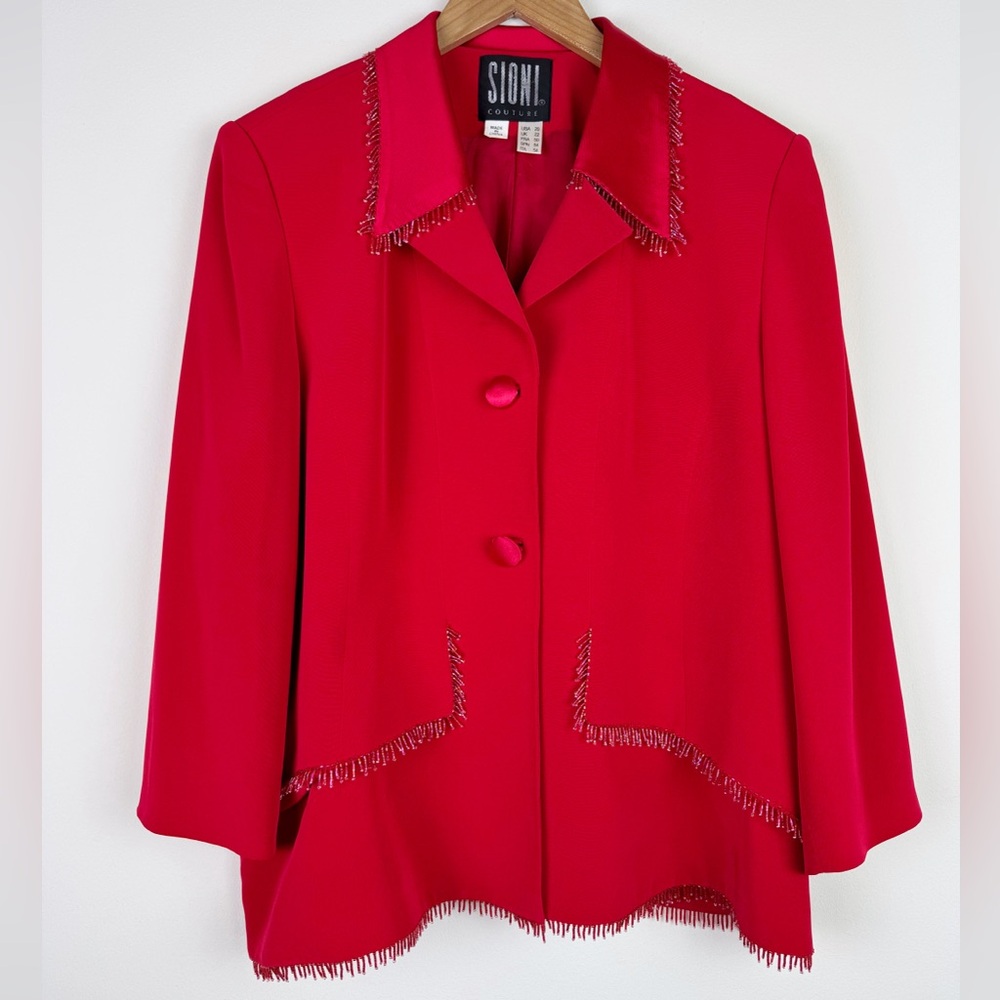 Sioni Vintage 80's Red Beaded Fringe Blazer